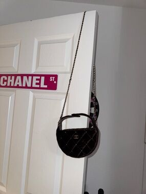 CHANEL Quilted Velvet Mini Shoulder Bag in Brown with Gold Chain